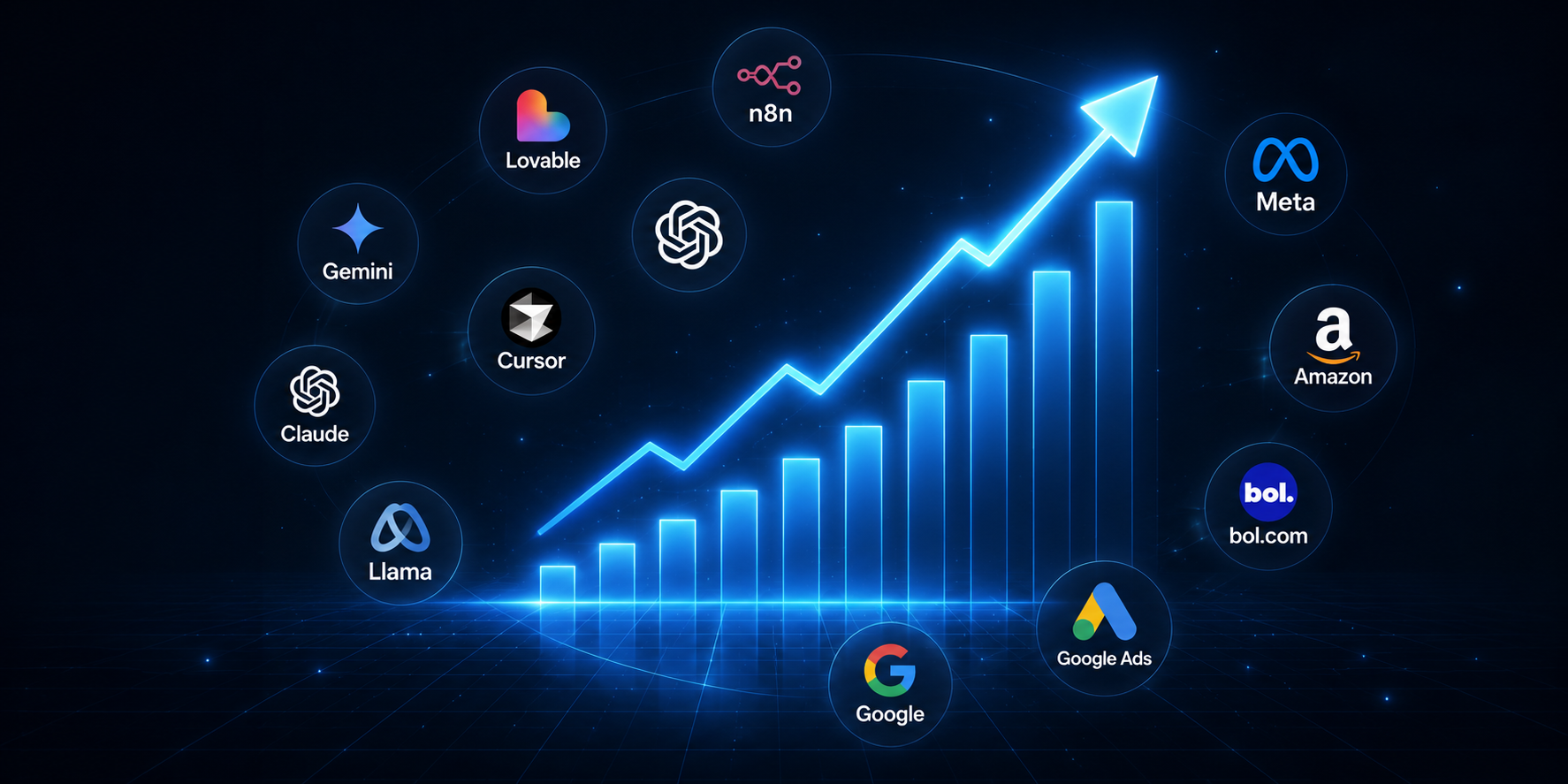AI-gedreven groei-illustratie met strategische business tools